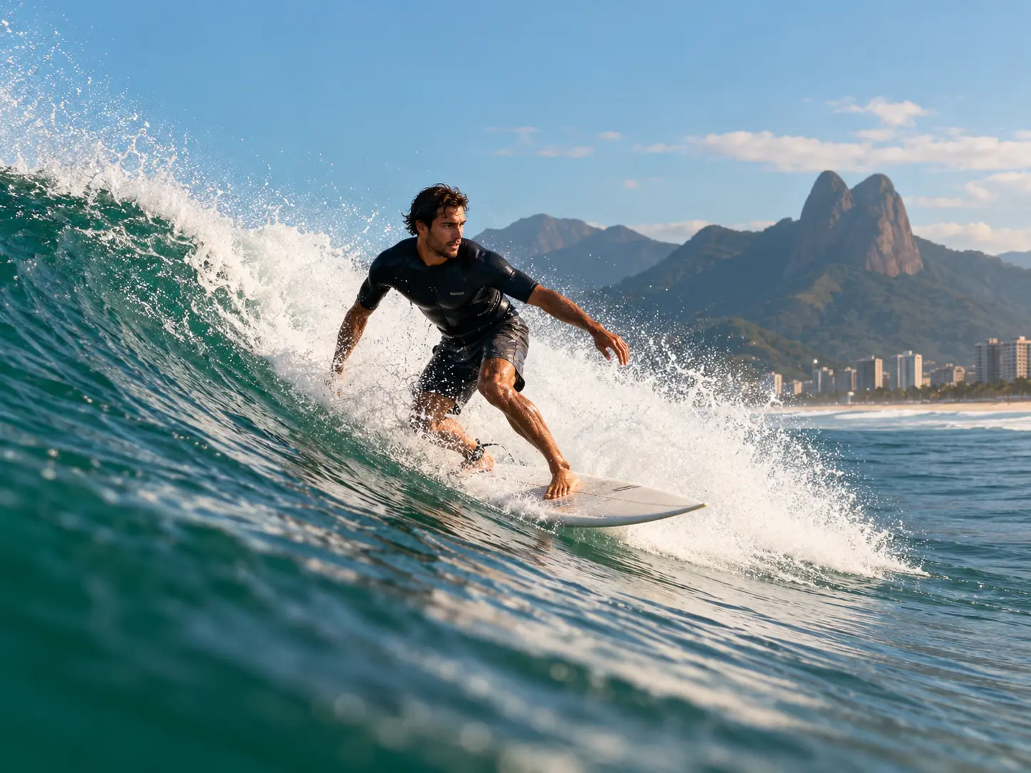 Surfista evoluindo na onda